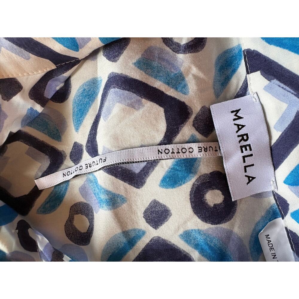 Marella Future Cotton Blue Geometric Belted Shirt Midi Dress - Picture 11 of 15